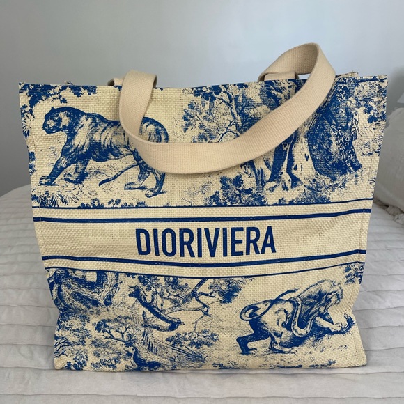 Christian Dior DIORivera jute tote. Limited edition navy 2022 summer collection! - Picture 5 of 8